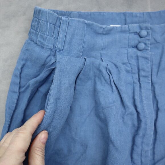 ISHU Shorts Womens 10 Blue Bermuda High Rise Elastic Waist Button Zip Pleated - Picture 9 of 15